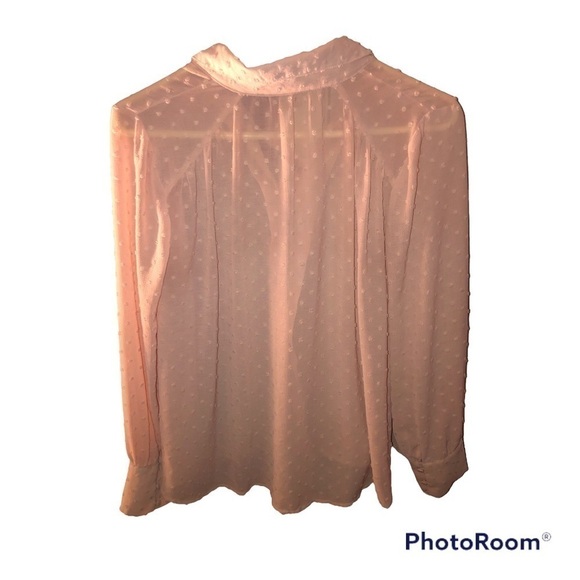 Blu Pepper Light Pink Swiss Dot Long Sleeve Bow Blouse Top - Picture 3 of 9